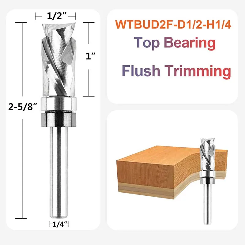 1 ST Dreanique Router Bit Twee Fluit Flush Trim Hout Frees UP & DOWN Cut Mill met Lager 1/4 1/2 Schacht Spiraal Frees