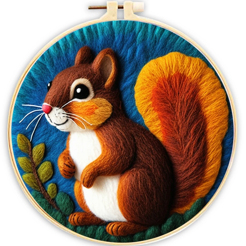 

CHENISTORY Diy 20x20cm Wool Felting Painting With Embroidery Squirrel Animal Needle Wool Painting Picture Crafts Gift