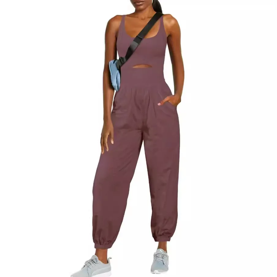 

Comfortable Fitn Bodysuit Cross Hollow Outdoor Women's Yoga Sports Vest Pants Set High Waist Nine Points Pants Other Fabric