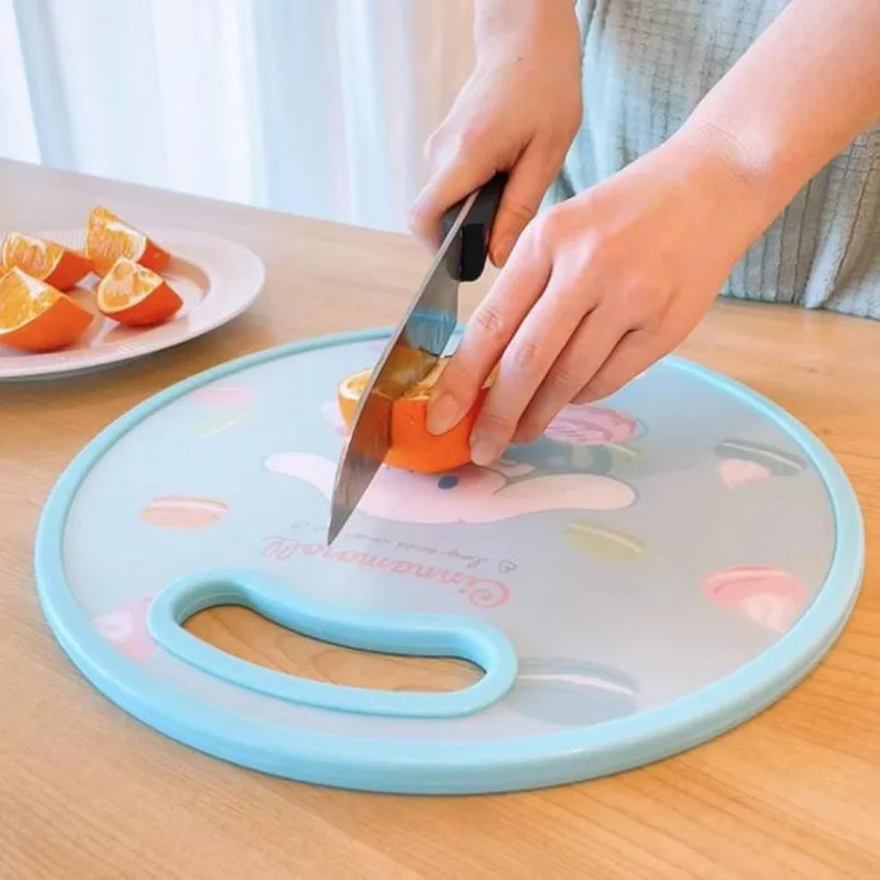 

Sanrio Kawaii Round Chopping Board Cinnamoroll Kuromi Suspension Handle Available On Both Sides Double-Sided Anti-Overflow Tank