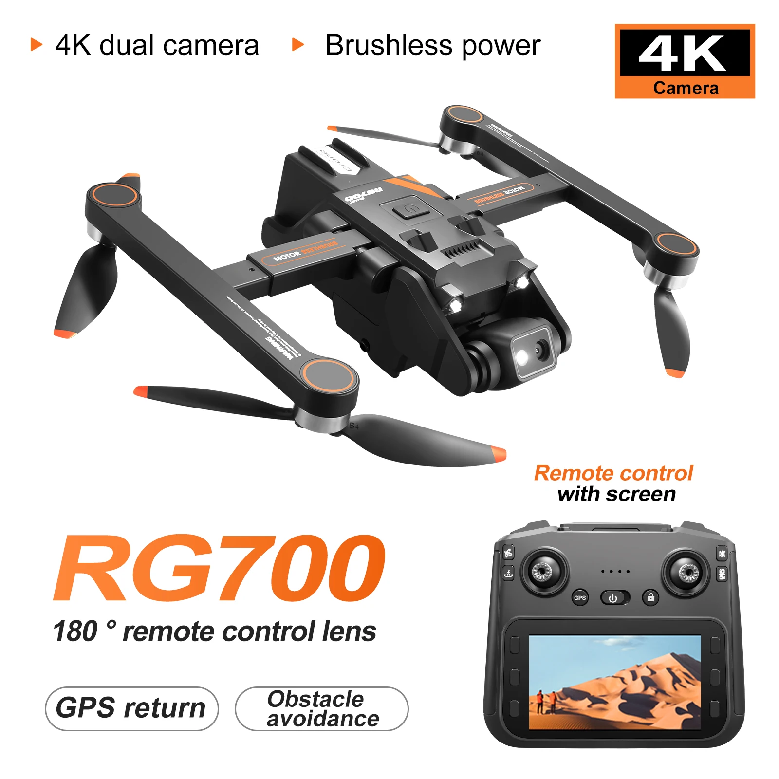 RG700PRO RC Drone 4K Aerial Screen Control Aerial Photography Double Camera GPS Return Quadcopter Brushless Obstacle Avoidance