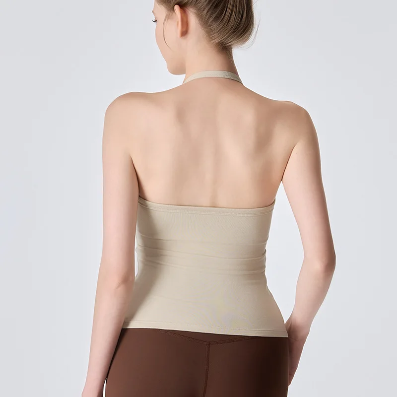 Hanging Neck Vest, Women with Chest Cushion, Wearing Camisole, Beautiful Back, Pilates Training, Sports Underwear, Fitness Top