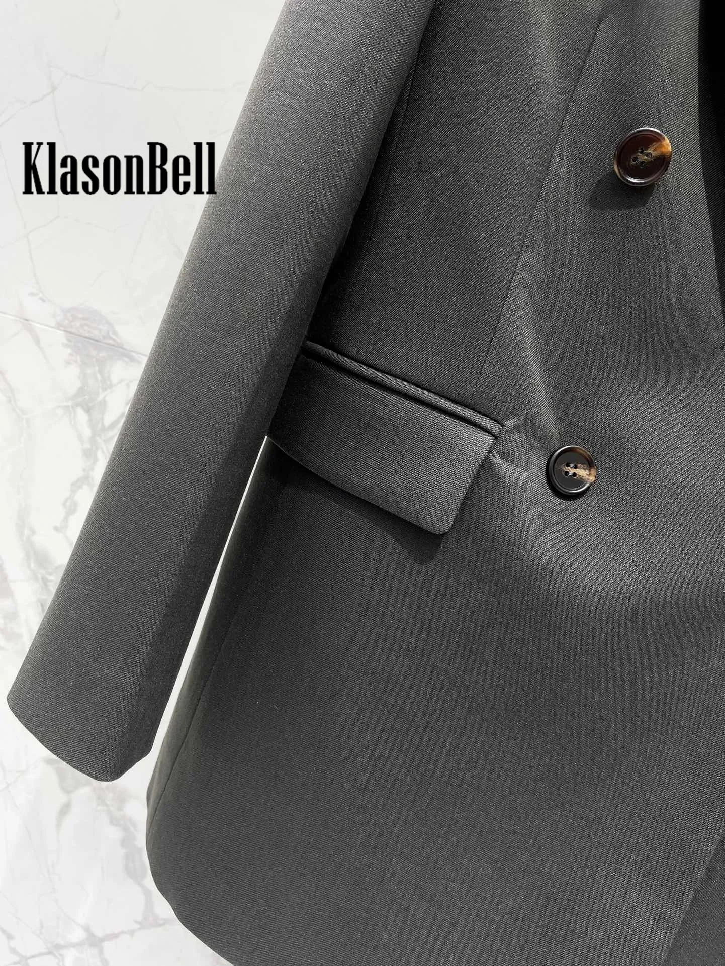 8.6 KlasonBell Women Temperament Vintage Double Breasted Blazer 2024 Autumn New Loose All-matches Mid-Length Jacket Coat