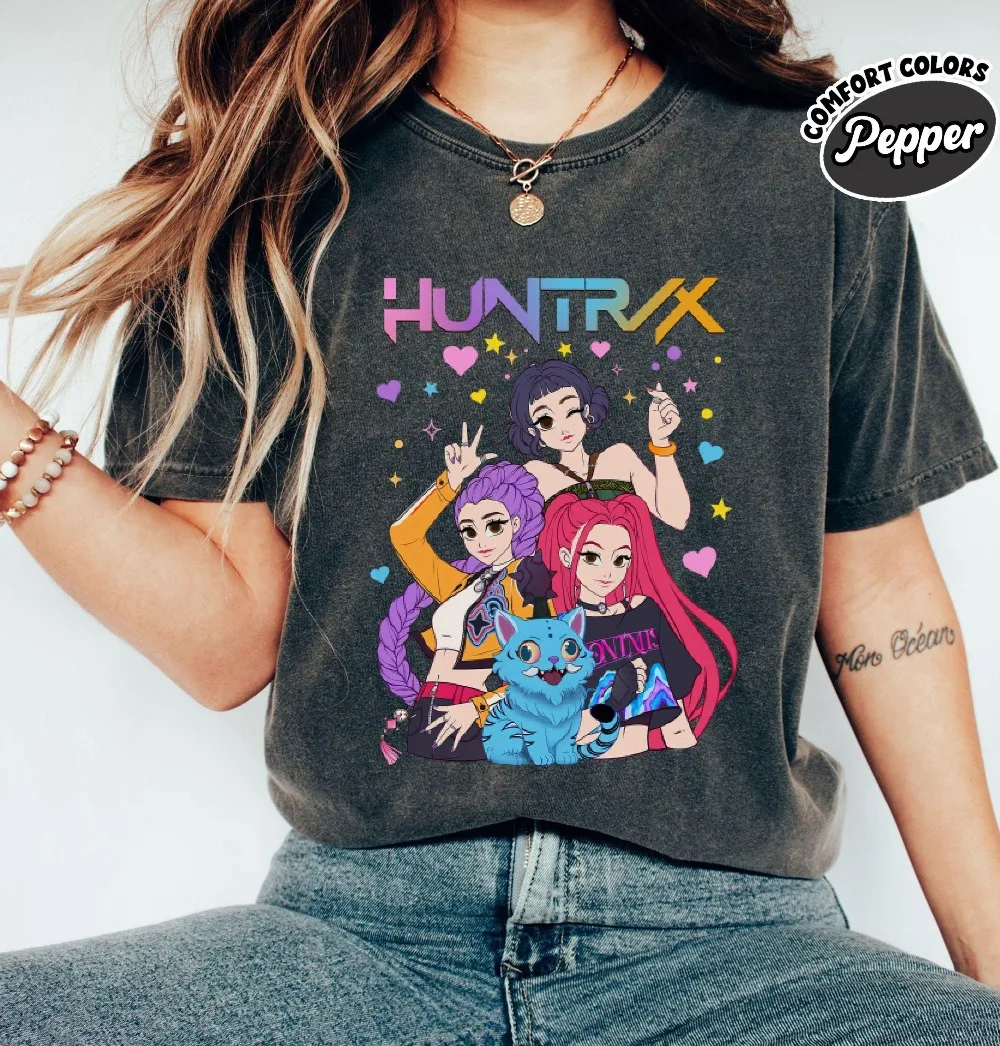 Huntrix Kpop شيطان الصيادين قميص Huntrix الفتيات تي شيرت ميرا رومي جوي قميص شيطان الصيادين تي شيرت هدية ل Kpop مروحة قميص #1