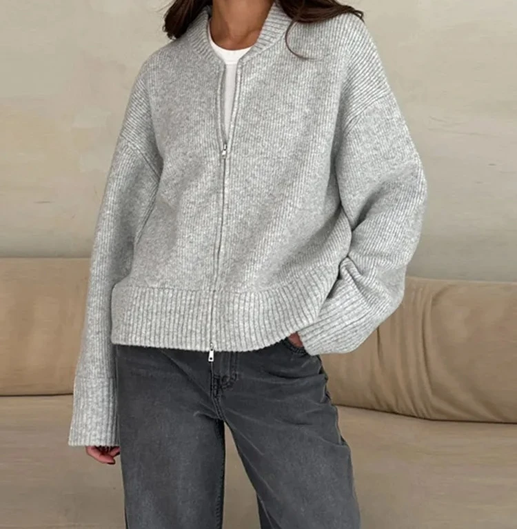 

Осень-зима 2025: прямые женские свитера для поездок на работу, повседневный вязаный женский кардиган с длинным рукавом и круглым вырезом на молнии, женский свободный свитер