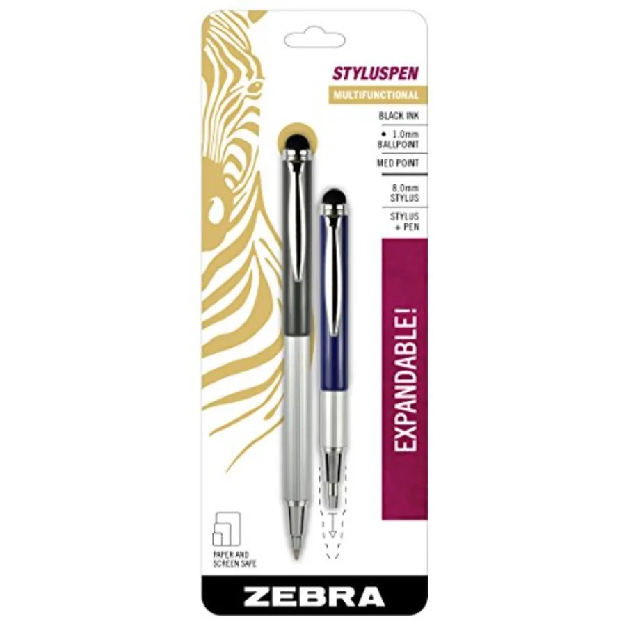 

StylusPen, 1.0mm Black Ink Ballpoint Pen with 8.0mm Stylus, Expandable Compact Design for Pockets and Purse, Dual-Purpose Touch