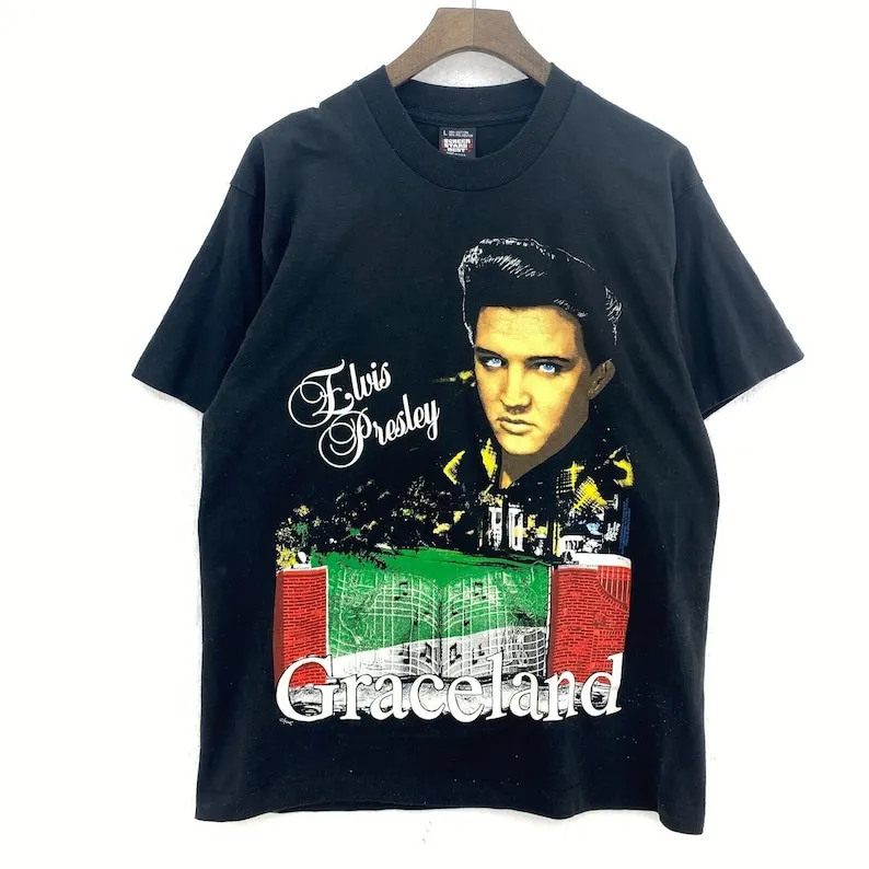 Vintage Graceland Black T-shirt Size L Tee Music