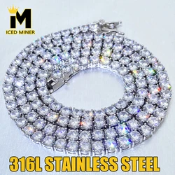 4mm 316L Stainless Steel Tennis Chain Necklaces For Women Men Iced Out Link Chain Choker Hip Hop Jewelry Free Shipping