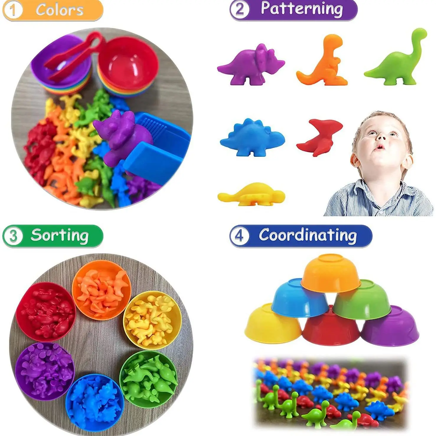 Montessori Color Sorting Toy Set 6 Bowls, Tweezers Animal Figures for Toddlers, Preschoolers Fine Motor Cognitive Development image 2