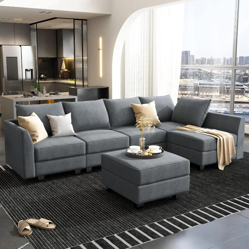 

Convertible L Shape Sectional Sofa Modular Sectional Couch with Reversible Chaise L Shaped Sofa Couch with Storage Ottoman