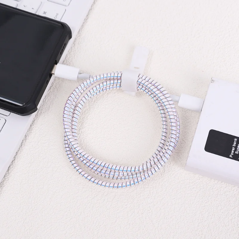 140CM Colorful Laser Spiral USB Charger Cable Cord Protector Wrap Cable Winder For iPhone Samsung Xiaomi Data Cable Sleeve