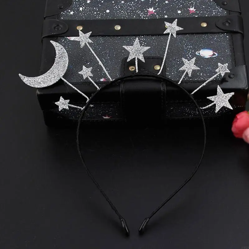 F92D Princess Girl Halloween Party Headband Glitter Powder Moon Star Met