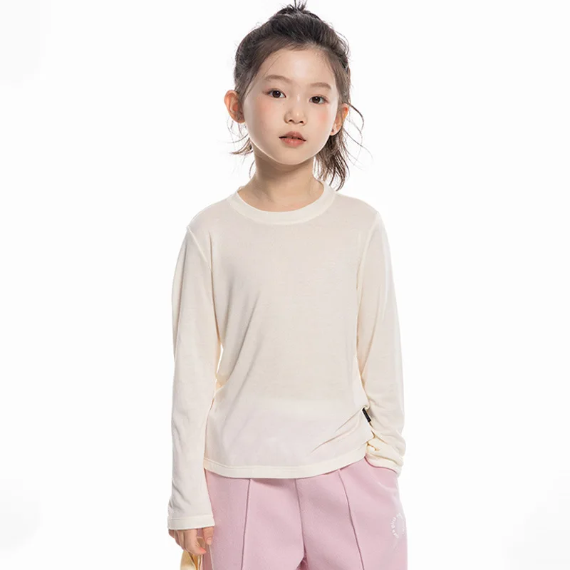 Girls Merino Wool Long Sleeved Base Shirt 2025 Spring New Children High Elasticity Slim Fit Inner T-shirt Top