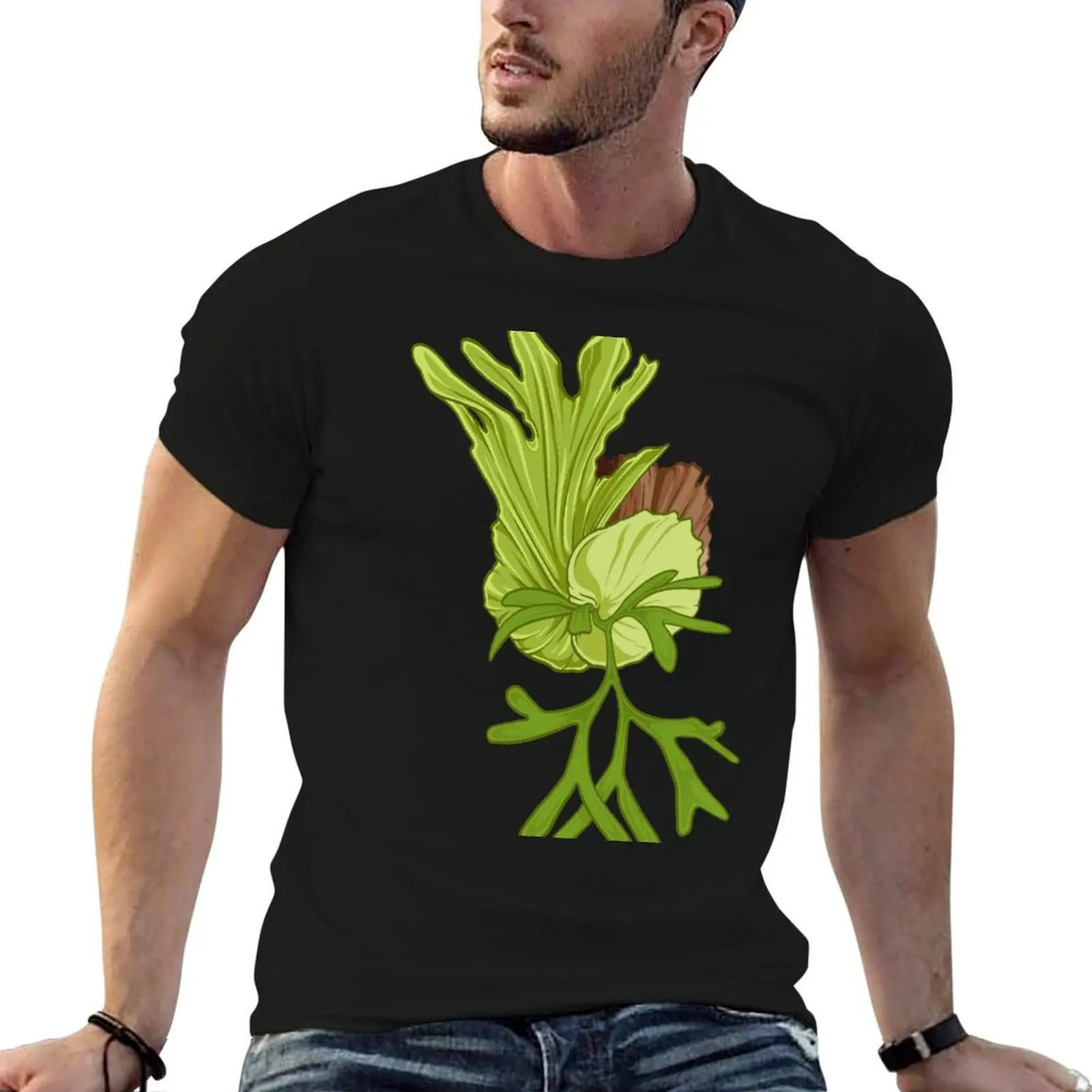Camiseta con ilustración de helecho de cuerno de ciervo (Platycerium coronarium) para hombre, camiseta gráfica vintage esencial.