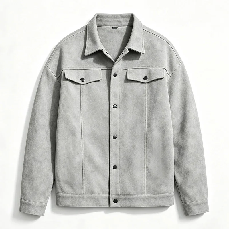 Herren Locker Sitzende Kurze Jacke aus Weichem Gebürstetem Stoff für Herbst und Winter, Business, Alltag, Casual, mit Falscher Dekoration, Brustklappe, Revers, Modische Oberbekleidung – Detail 18