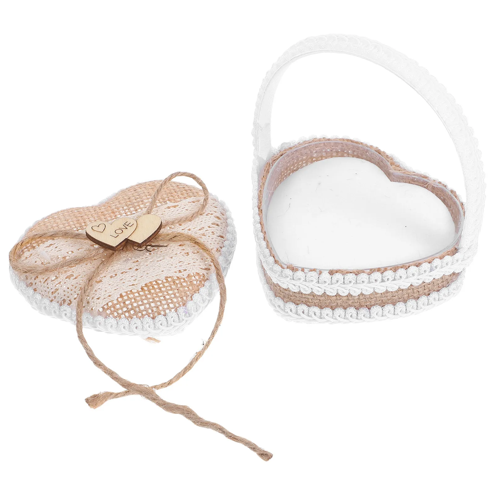 Handmade Burlap Ring Box Rustic Wedding Flower Bearer Ring Holder Portable Mini Jewelry Box for Western Wedding Ceremony