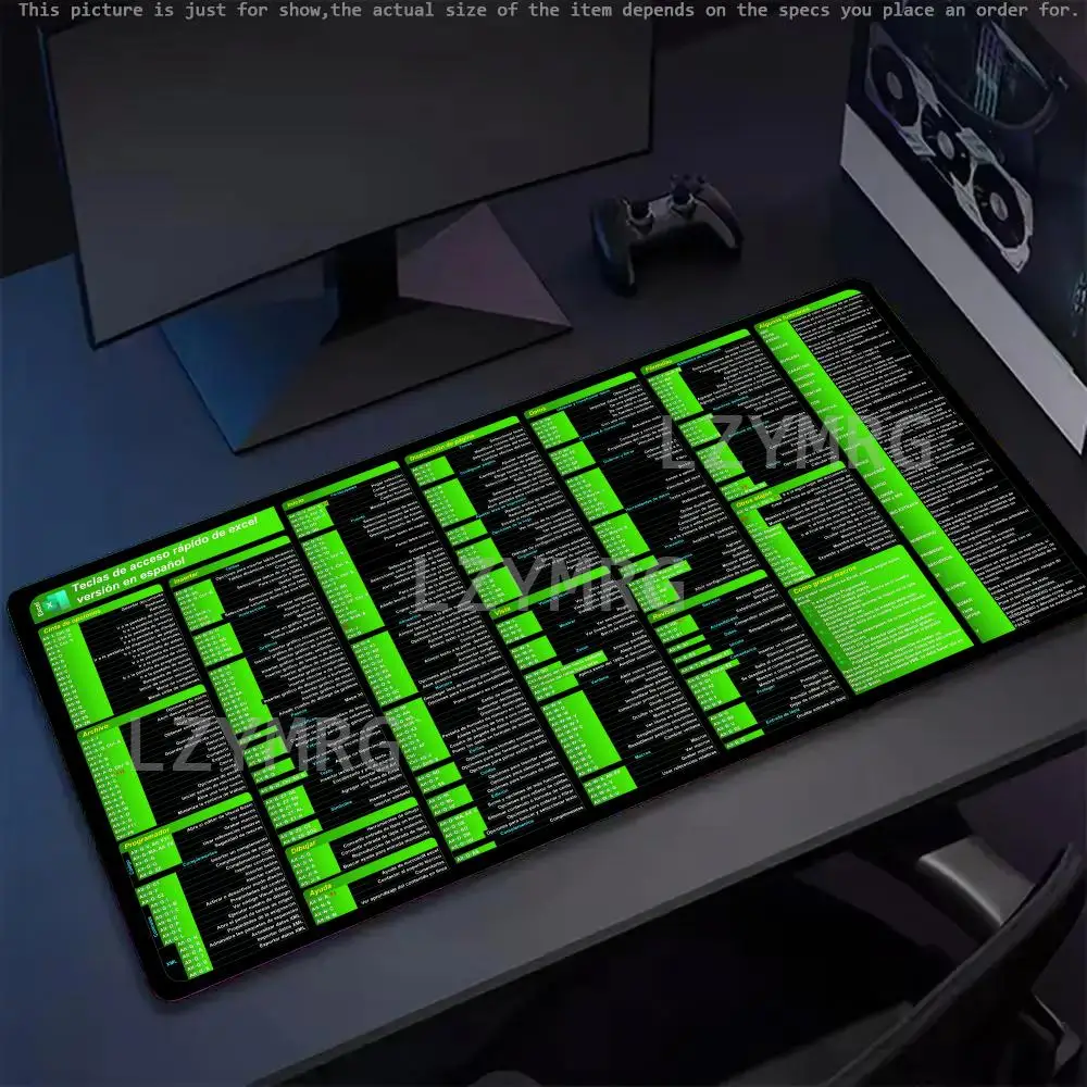 

Excel Shortcuts Spanish Mouse Pad Large Rubber Anti-slip PC Desk Accessories Mousepad for Office & Gamer Keyboard Mats Decor Mat