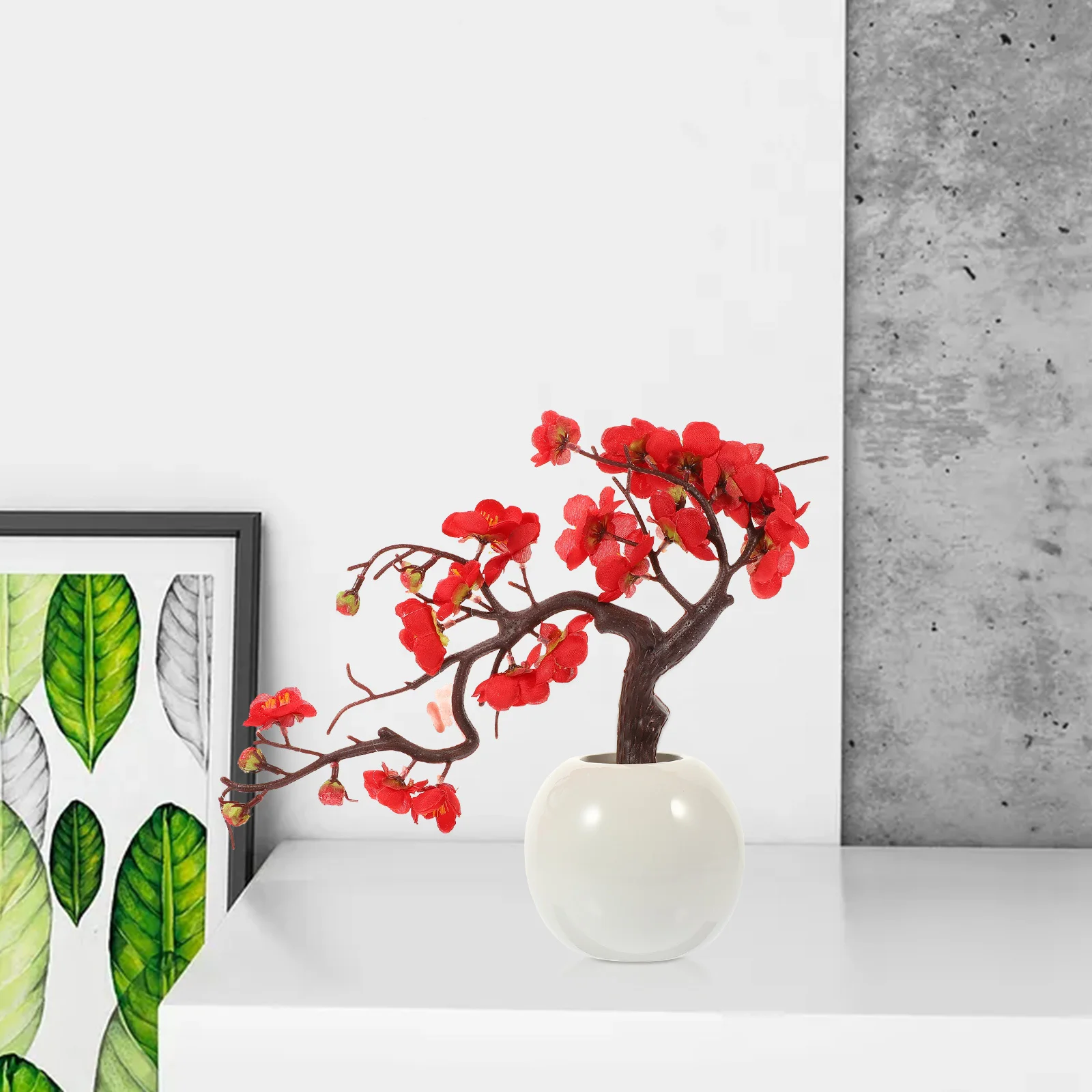 

Desktop Decoration Plum Blossom Plant Ornament Red Artificial Potted Plants Indoor Cherry Stems