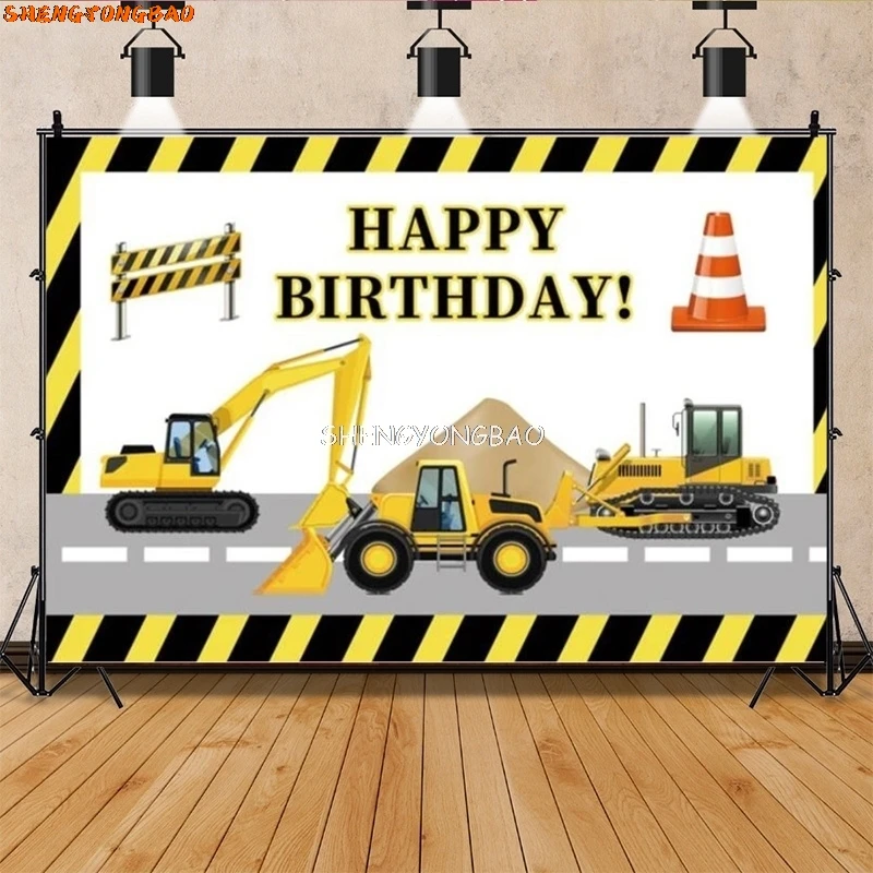 Happy Birthday Party Decoration Newborn Photography Backdrop Props Photocall Baby Shower Excavator Photo Studio Background PK-16