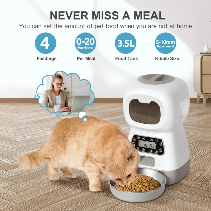 3.5LSmart pet feeder for intelligent feeding with timed and quantitative controlwifiRemote-controlled cat and dog feeder