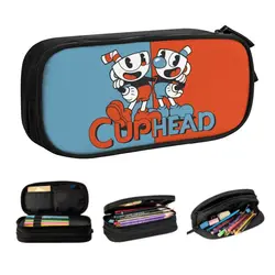 Custom Cute Cuphead Mugman Korean Pencil Case Girl Boy Large Capacity Cartoon Game Pencil Pouch Students Stationery