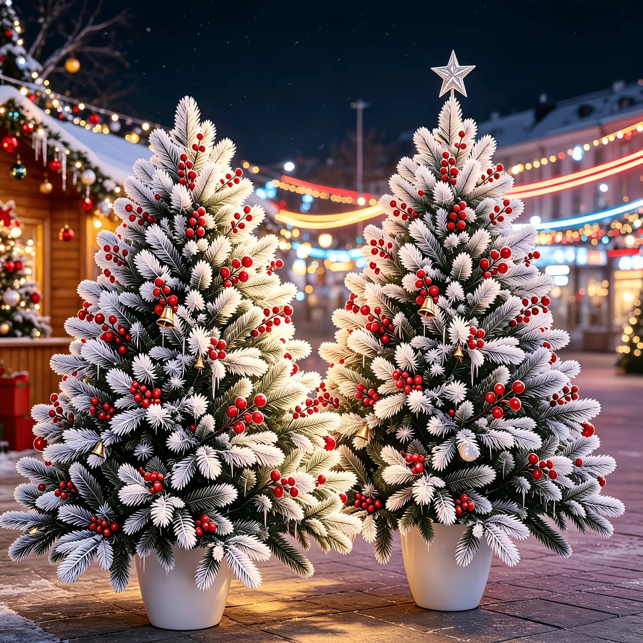 2pcs Extra Large Winter Christmas Holiday Luxury Artificial Red Berry Cedar Trees,Outdoor/Indoor Shrubs with Ground Stake Base