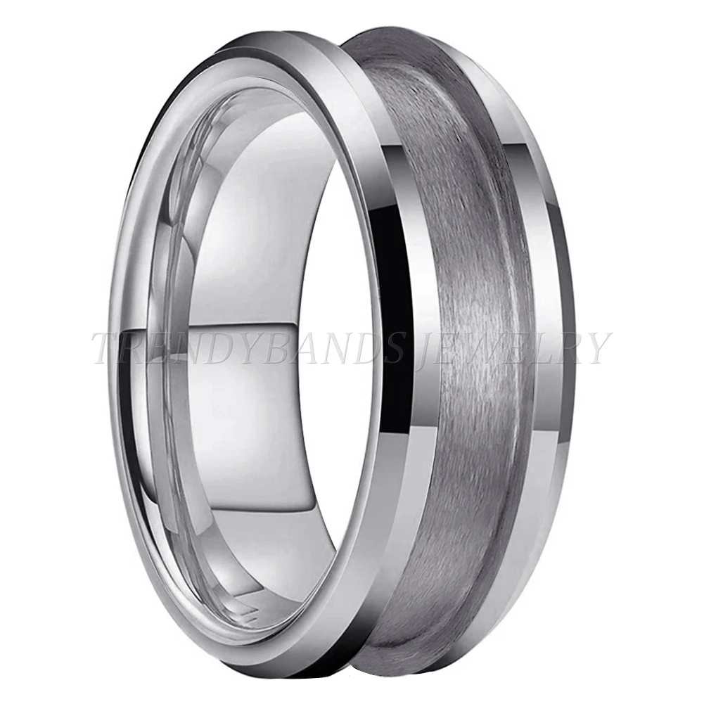 8mm Großhandel Wolfram Blank Core Ring für kunden spezifische Inlay mit 4mm Nut abgeschrägt poliert Komfort Passform – Detail 4