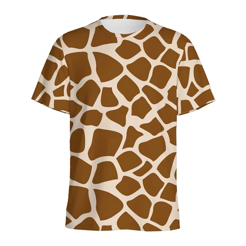 Summer Comfort Cute Flower Animal Giraffe Pattern T-shirt Men Women Kids Round Neck Short Sleeve Street Loose Casual Tees Tops