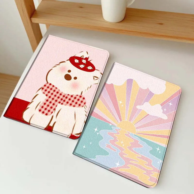 

Cartoon White Puppy Scarf Tablet Case For Apple iPad Air Pro mini 1 2 3 4 5 6 7 8 9 11 M2 M3 M5 M4 5th 6th 7th 10th 11th Gift