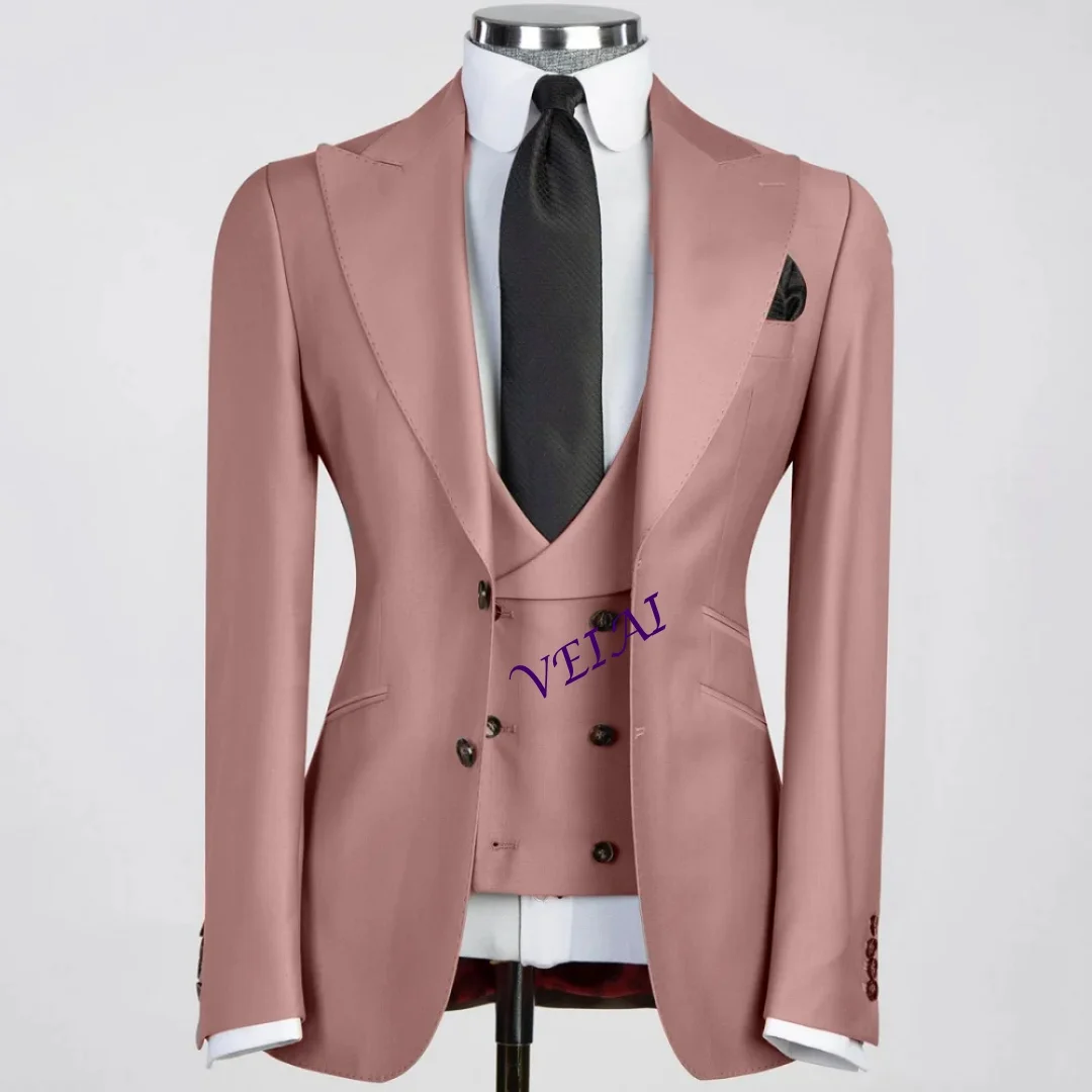 Мужской 3-х предметный однотонный белый смокинг с лацканами и карманом на день рождения, свадьбу, офисная рабочая куртка