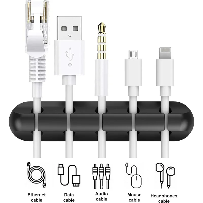 5/7holes Multiport Cable Clip Black Self Adhesive Silicone Holder for Home Office Desk Organize USB Audio Mouse Keyboard Wire​