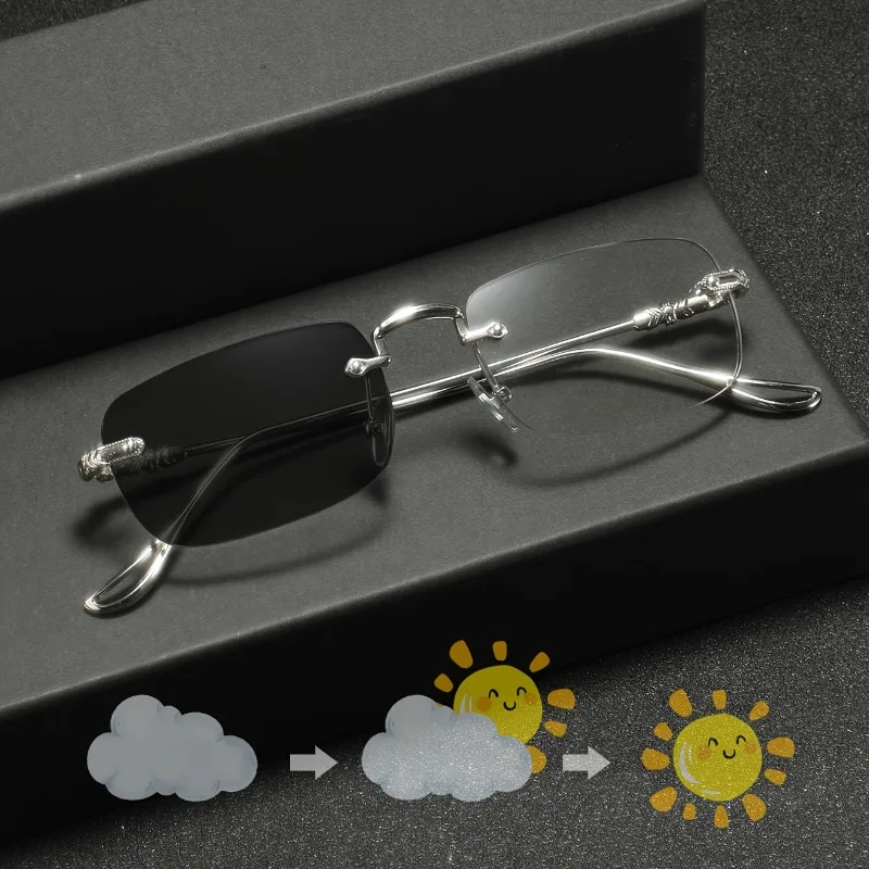 1‑Pack Men Retro Small Square Rimless Metal Decor Glasses, Lightweight Delicate Minimalist Trendy Versatile Plain Frames