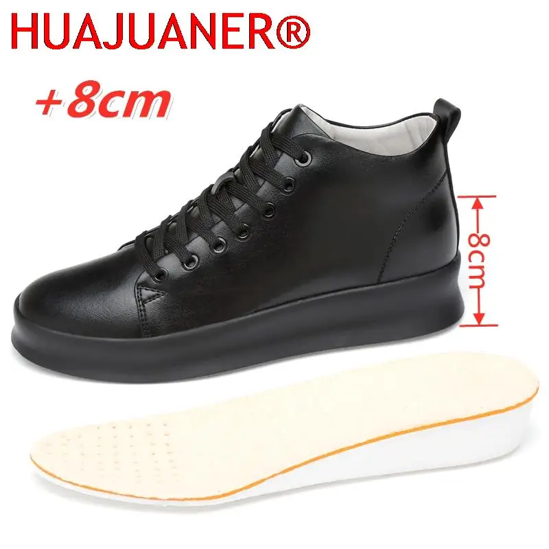 

High Quality All Black Men's Leather Casual Shoes Increase Simple Pure Black Sneakers Fashion Breathable Sneakers Fashion Flats