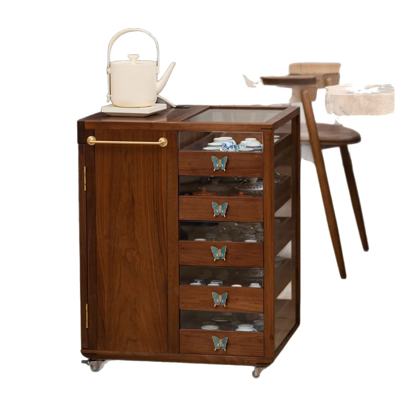 

Old money wind, mobile side cabinet, household, medieval, integrated, tea table, tea cabinet, living room balcony