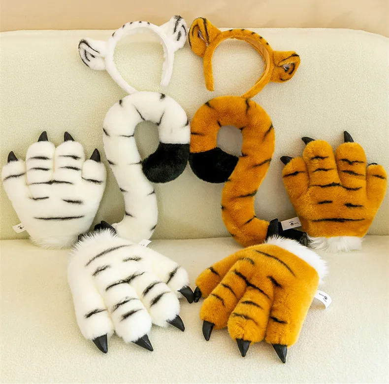 [Funny] Dinosaur claw Tiger claw gloves tail hair hoop pillow plush Stuffed Toy doll Creative Plush toys Birthday Christmas Gift