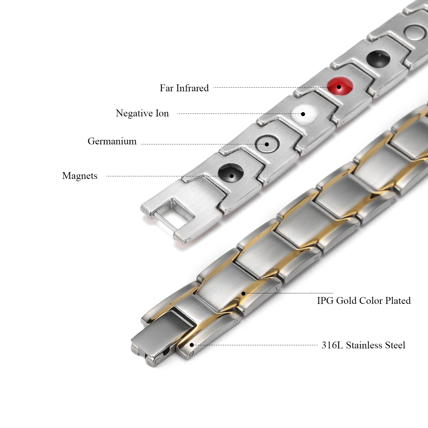Men\'s Titanium Steel Therapeutic Magnetic Couple Health Germanium Bracelet for Arthritis Pain Surgical Grade Steel Jewelry