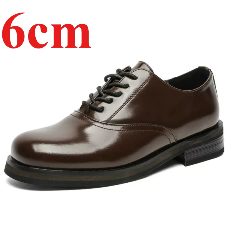 

British Retro Square Head Derby Shoes for Men's Dress Leather Shoes 6cm Elevator Comfortable Thick Soled Height-increasing Shoes