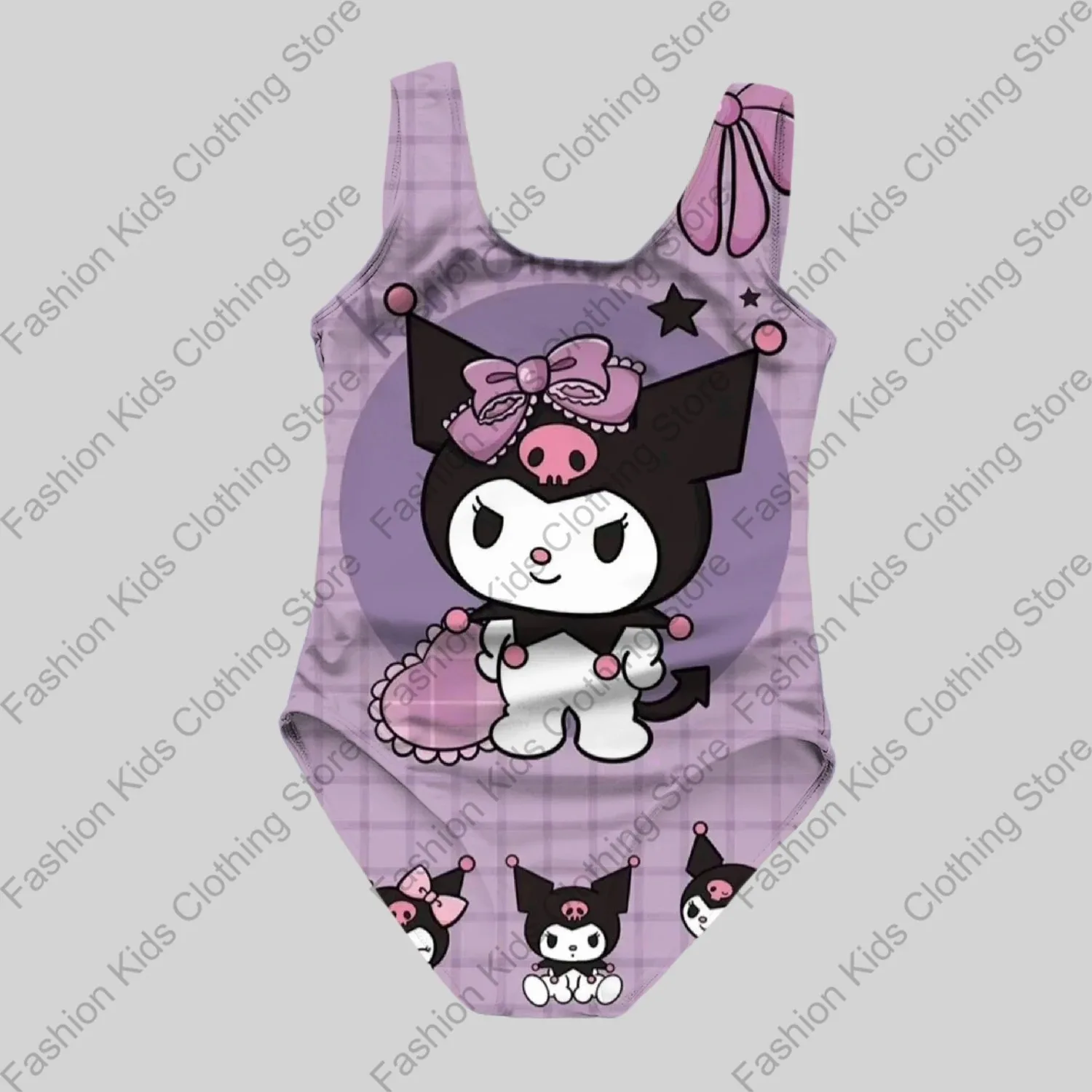 MINISO Girls Summer One-Piece Swimsuit Fashion Cartoon Cute Kuromi 3d Print Women Swimwear Girls Sleeveless Girls Swim Clothing