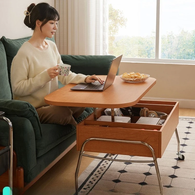 Lifting mobile coffee table, living room, household tea table, high sofa edge, small apartment dining table