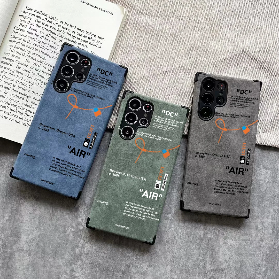 Luxury Sneaker Suede Cowhide Leather Shoes Label Case For Samsung S20 S21 S22 Plus S22 S23 S24 Ultra Anti-fur Cover Lens Protect