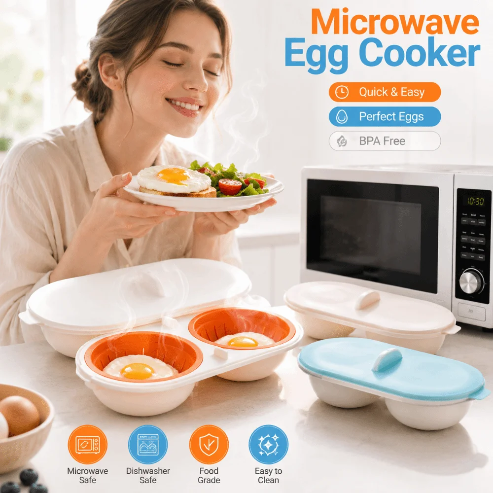 Food Grade Microwave Egg Poacher with Lid Non Stick Microwave Egg Steamer Quick Heating Steam Hot Spring Egg Mold