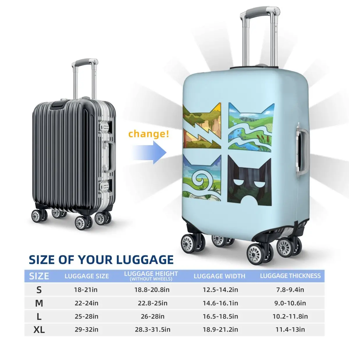 Copertura protettiva per valigia Four Warriors Warrior Cats Coperture protettive elastiche per bagagli da viaggio per 18-32 pollici