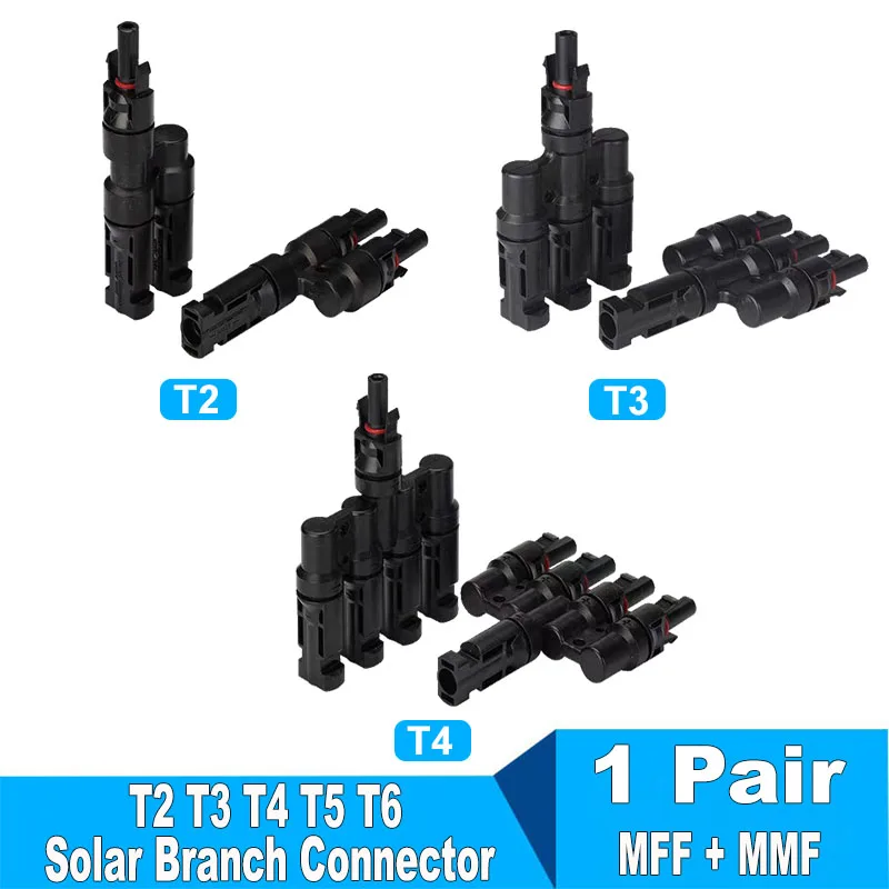 

1 Pair T2/T3/T4/T5/T6 30A/1000V Male-Female Branch Solar Parallel Connector for Solar Electric PV Equipment