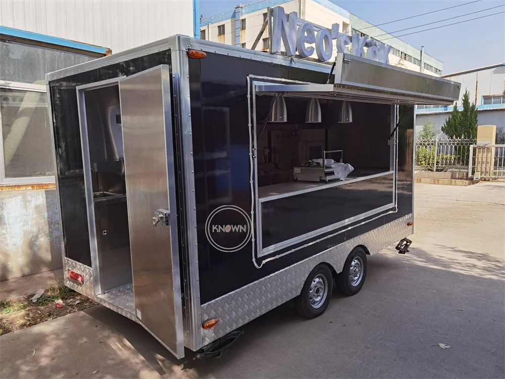 Food Truck Street Shop Fully Equipped Restaurant Ice Cream Cart With Wheels Street Mobile Pizza Bbq Coffee Kiosk Food Trailer