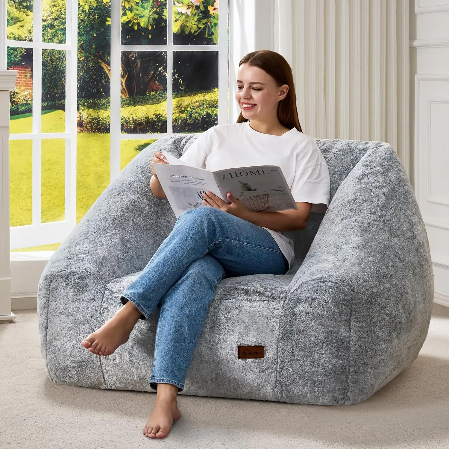 Sillón Puff Gigante de Espuma Viscoelástica para Adultos, Gris Bicolor, Ideal para Dormitorio y Sala de Estar