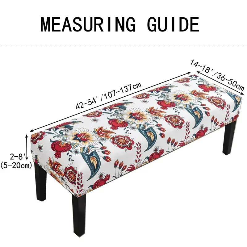 Floral Printed Bench Cover Stretch Piano Stool Covers Rectangle Hotel Bed Long Stool Cover Bench Protector Slipcover Dining Room