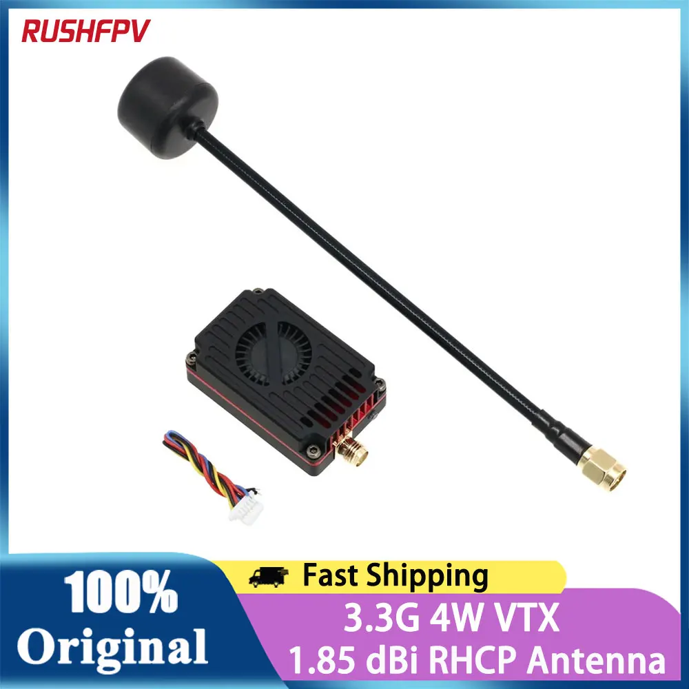 

RUSHFPV 3.3G 4W VTX Video Transmitter With RHCP 1.85dBi SMA Transmitting VRX Module For RC Long Rang Racer FPV Drone