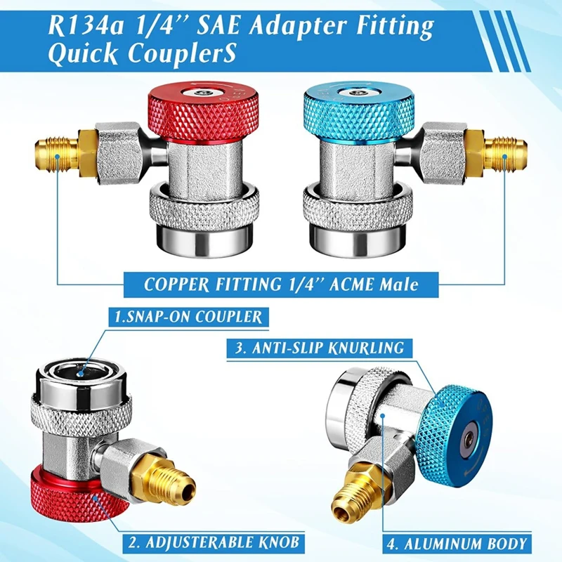 NEW-AC R134A Adapter Quick Coupler Kit, R134a Tank Tap Valve R134a To R22/410A For Air Conditioning Refrigeration System