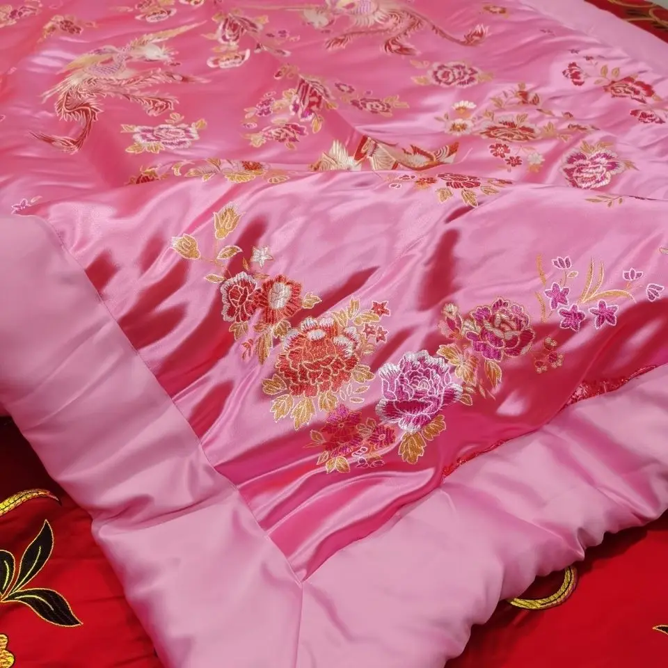 No Cotton Filling Glossy satin silk cover with zipper floral print bedspread home bedding