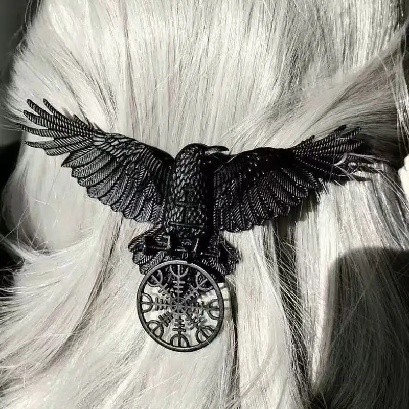 gothic Black crow hairclip vintage Barrettes hairpins witch viking women hair accessories hallowen cosplay party headdress